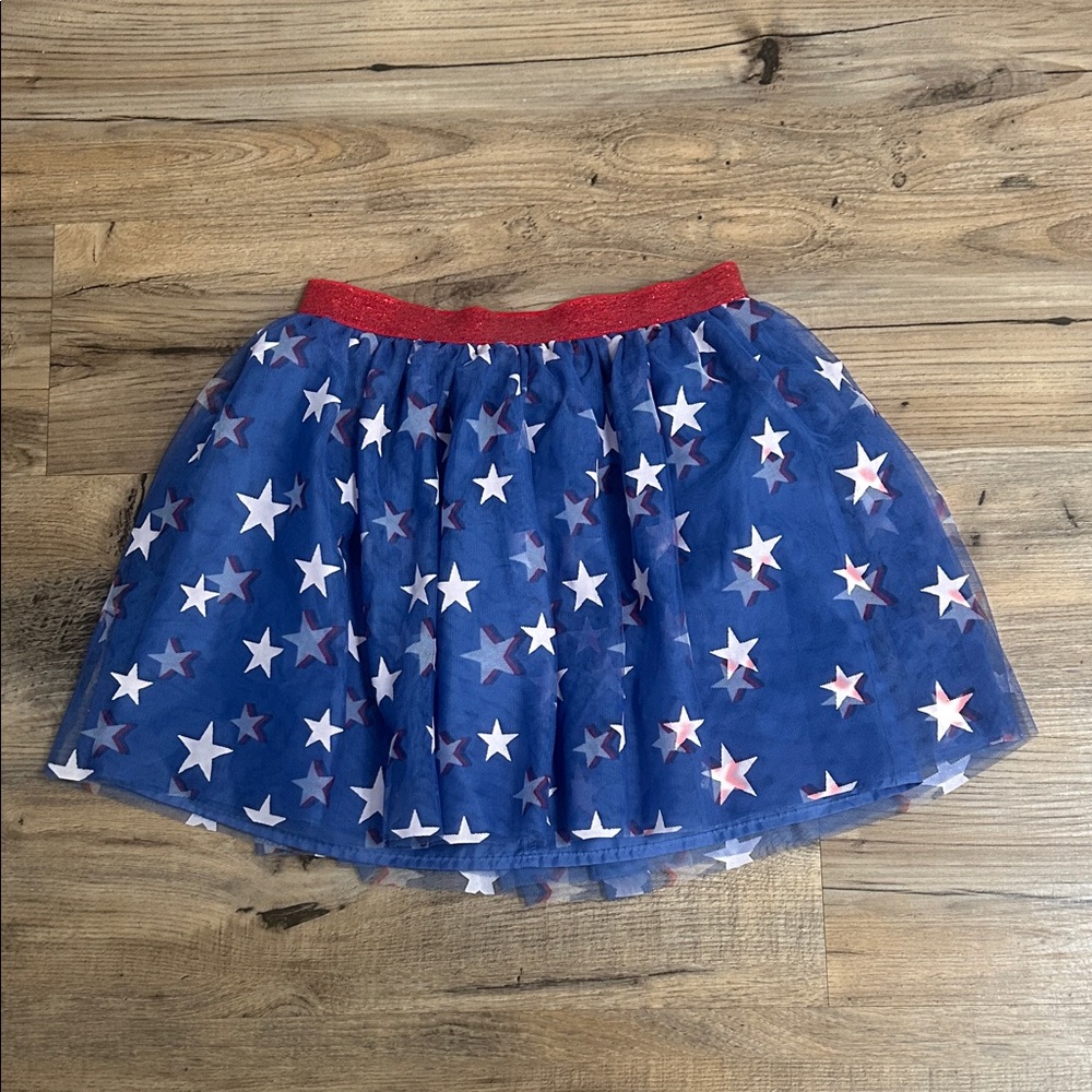 Blue Star Patterned Girl’s Tulle Skirt with Red Waistband